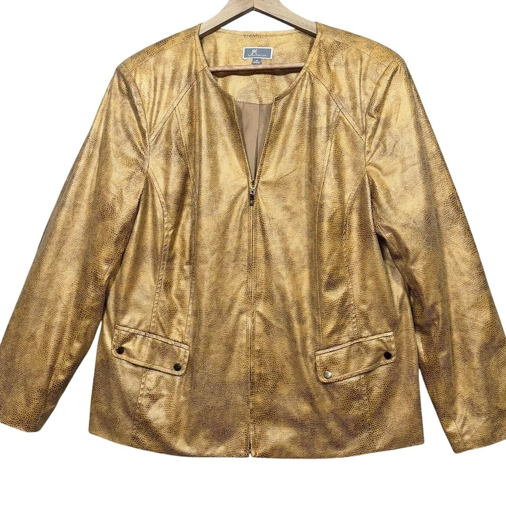 JM Collection Jacket Womens 18 Faux Snakeskin Metallic Gold Zip Front